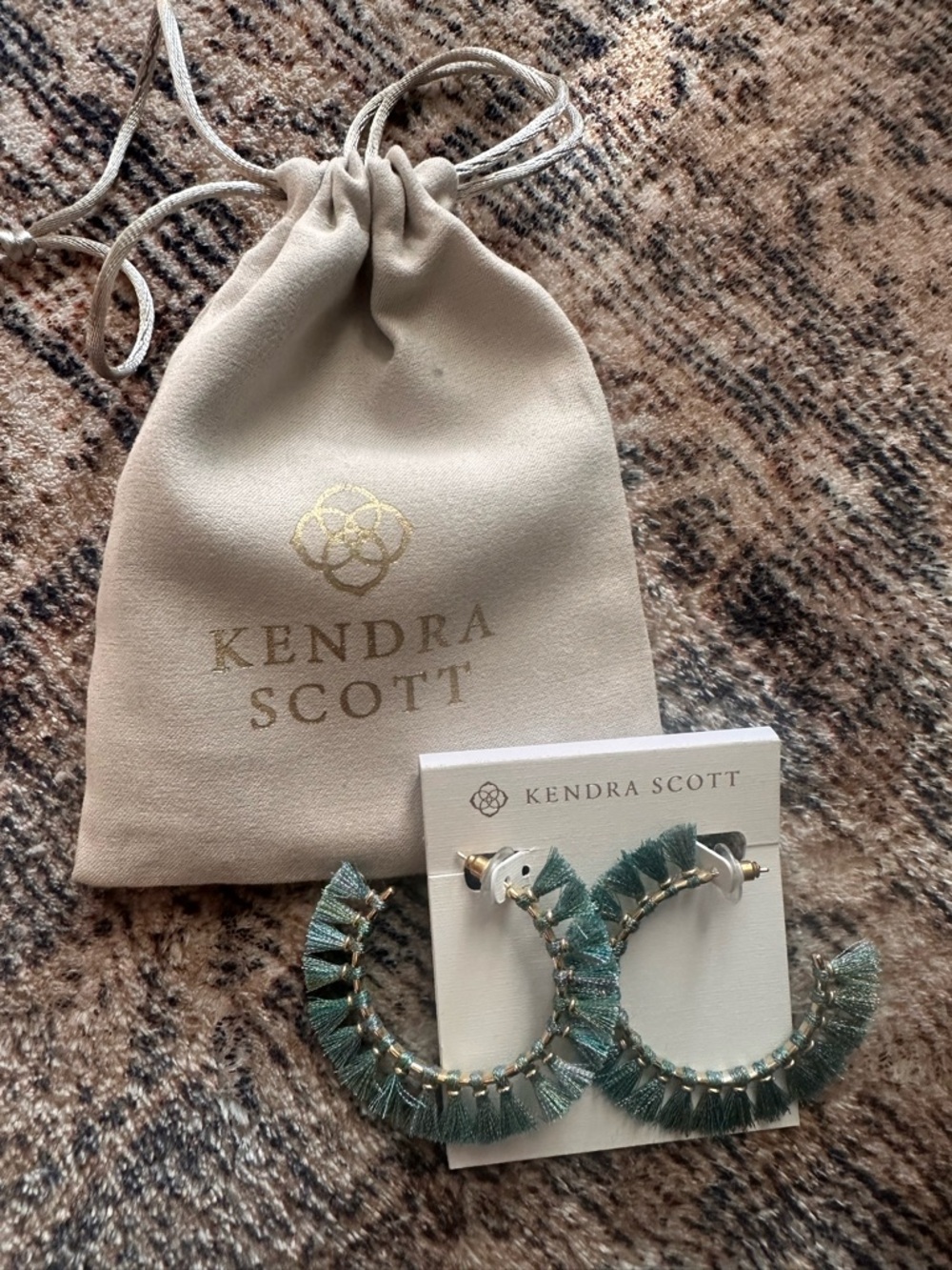 Kendra Scott Teal Fringe Hoop Earrings with Gold Accents